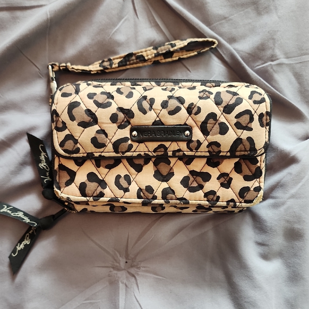 Vera Bradley Leopard Large Quilted Wristlet/Wallet in Tan and Black